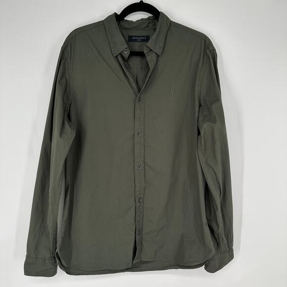 All Saints Other - Allsaints Ramskull Embroidered Button Front Dark Green Shirt Mens Large